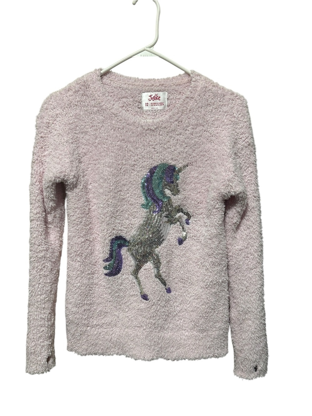 Justice. Light Pink Fuzzy Pullover